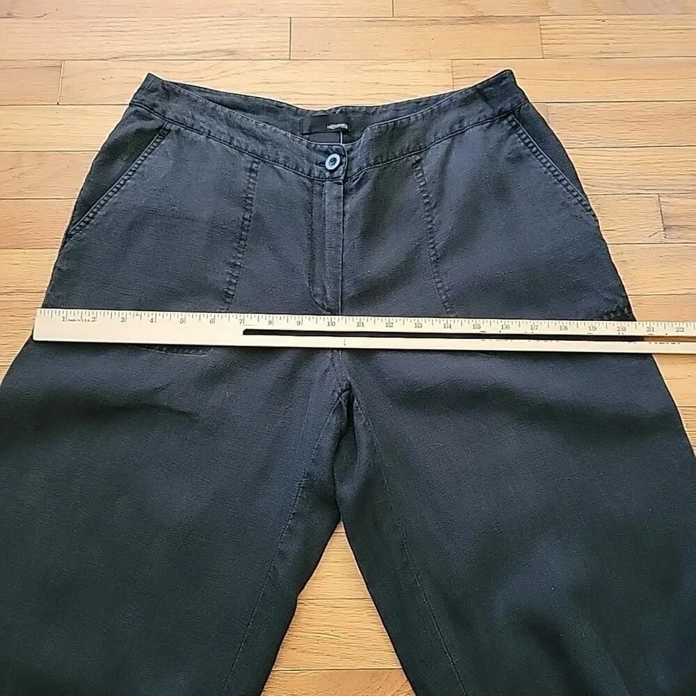 H‎ M Hennes Black Linen Wide Leg Pants Mid Rise Unlined Boho Classic Lagenlook